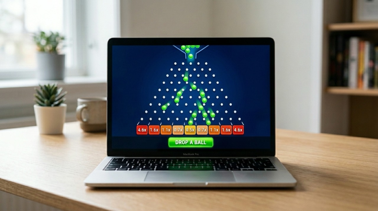 Plinko game running on a laptop screen